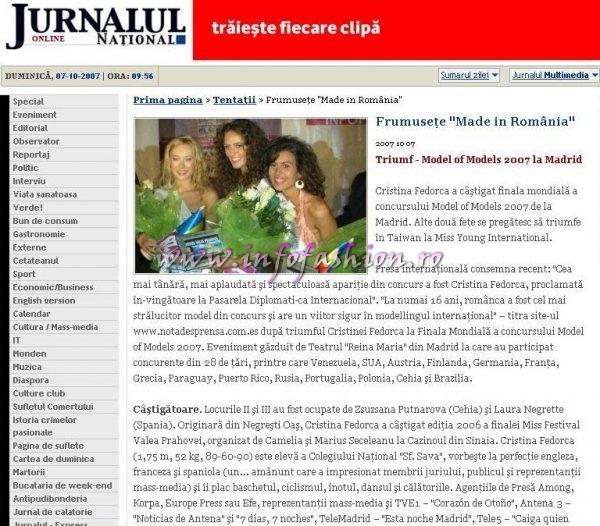 2007 Press InfoFashion Festival Valea Prahovei. Se aleg reprezentantele Romaniei la Miss Intercontinental, Miss Globe, Miss Young Intl.