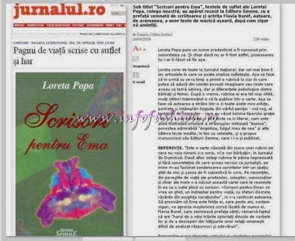 Jurnalul National: LANSARE de CARTE `Scrisori pentru Ema` de Loreta Popa 