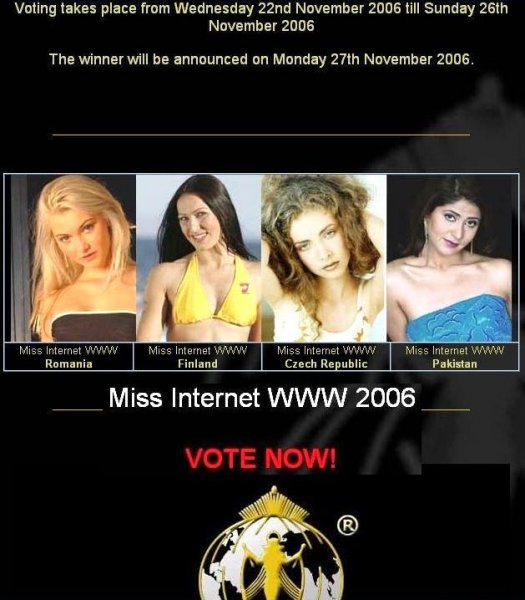 Votati-le pe Ina Radu (Romania) si pe Raluca Luiza Carlan (Valea Prahovei) la Miss Internet WWW 2006 unde participa 113 candidate din toata lumea