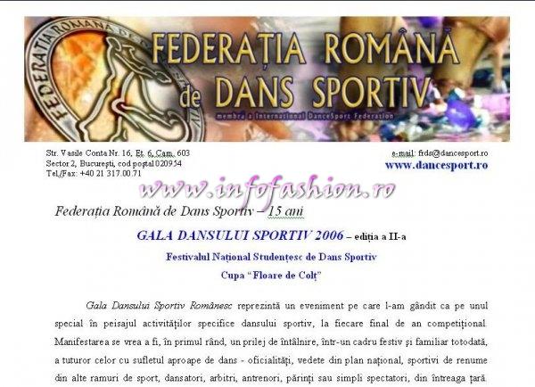 Dans_2006 Sportiv: La a 15-a aniversare, Federatia Romana de Dans Sportiv va invita duminica, 3.12.2006, orele 18,00, la Sala RAPID