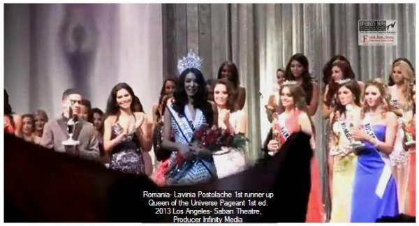 Spain Ivette Saucedo Winner and Lavinia Postolache Romania 1st ru Queen of the Universe 2013 Los Angeles Saban Theatre Producer Infinity Media (Credit: Diversity News)