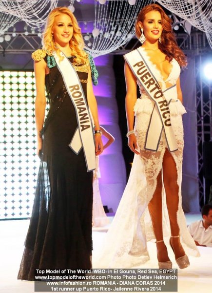 Jailenne Rivera, Puerto Rico, 1st runner up and Diana Coras, Romania at 21st TOP MODEL OF THE WORLD 2014 in Egypt, El Gouna, Red Sea