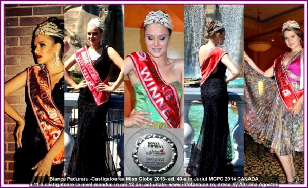 Bianca Paduraru, dupa castigarea Miss Globe 2013, invitata in Juriul MCGP, Canada, Dress by Adriana Agostini