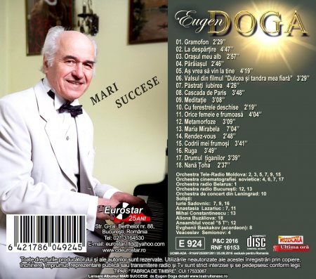 Muzica Lansare album Eugen Doga `Mari Succese` Premiera in Romania